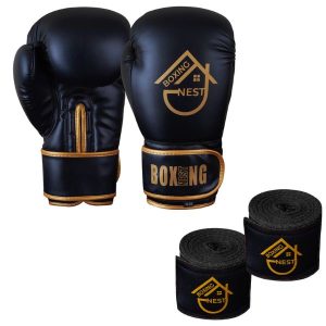 Boxing Nest Black Gloves and Wraps